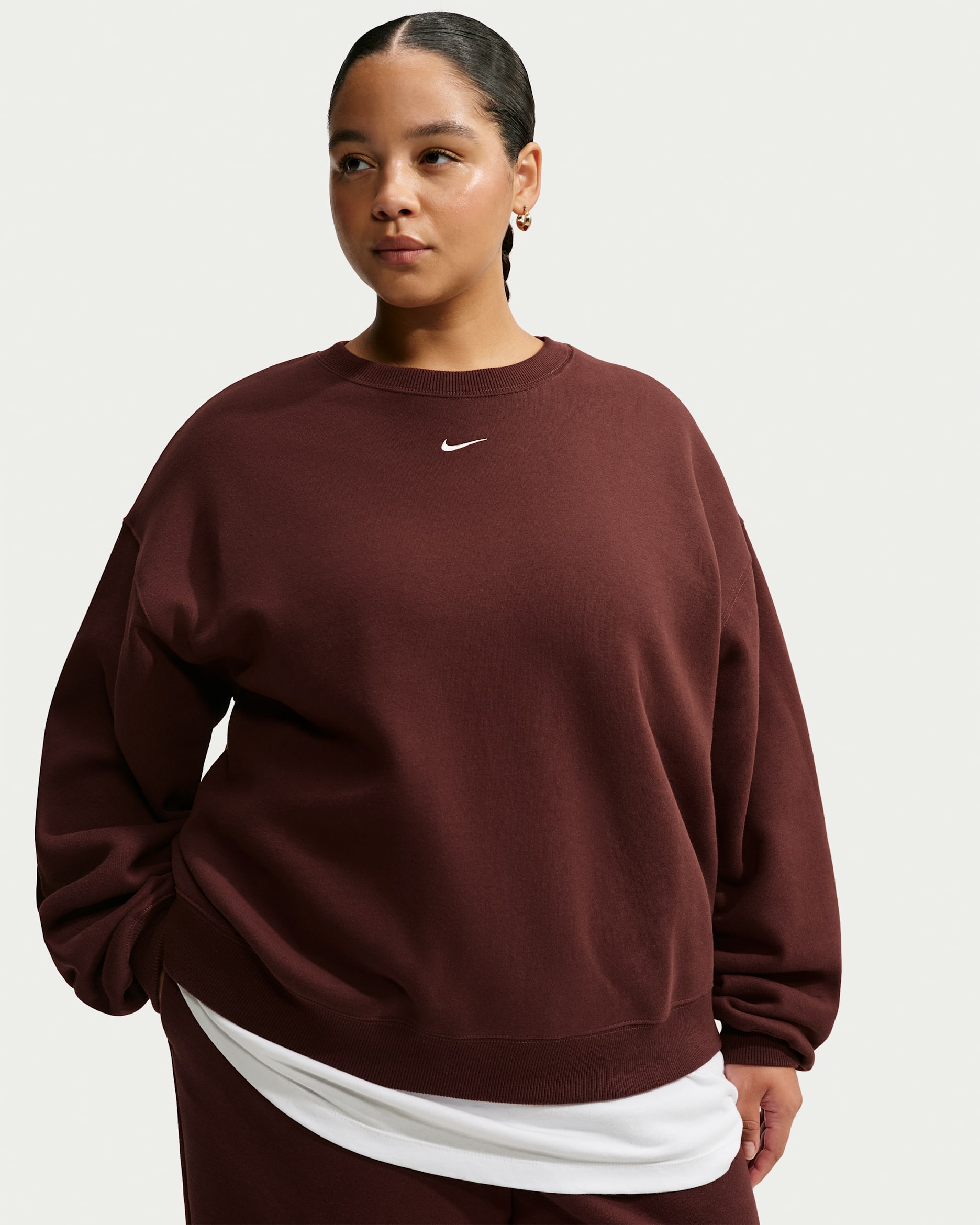 トップス BW . LAYERED TRIM CREWNECK SS Nike Studio Fleece Medium Weight Women's Oversized Crew-Neck